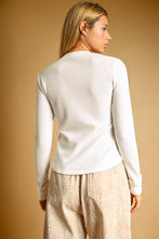 Off White Half Snap Button Waffle Fabric Long Sleeve Top