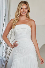 White Strapless Gathered Chiffon Sheath Gown