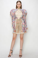 Coral Multi/Gorgeous Lace Mutton Sleeve Mini Dress