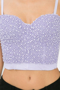 Lavender Pearl Beaded Push Up Bustier Bra Crop Top