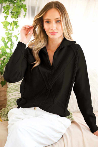 Black Textured Half Zip Pull Over Sweater