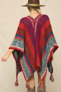 Magenta This Cozy Poncho A Multi Color With Tassels