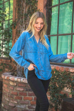 Medium Denim Chambray Button Down Split Neck Denim Shirt