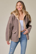 Mocha/Taupe Faux Suede Fabrication And Hooded Solid Jacket