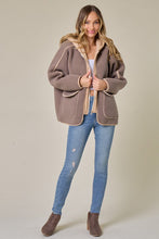 Mocha/Taupe Faux Suede Fabrication And Hooded Solid Jacket