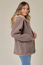 Mocha/Taupe Faux Suede Fabrication And Hooded Solid Jacket