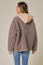 Mocha/Taupe Faux Suede Fabrication And Hooded Solid Jacket