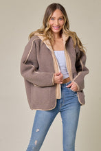 Mocha/Taupe Faux Suede Fabrication And Hooded Solid Jacket