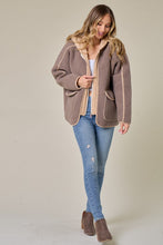 Mocha/Taupe Faux Suede Fabrication And Hooded Solid Jacket