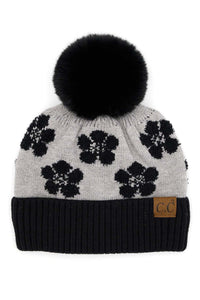 Black CC Chenille Daisy Pattern Beanie
