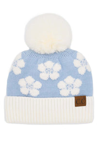 Blue CC Chenille Daisy Pattern Beanie