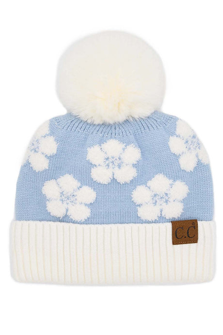 Blue CC Chenille Daisy Pattern Beanie