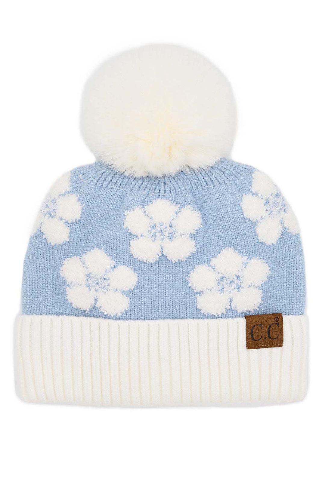 Blue CC Chenille Daisy Pattern Beanie