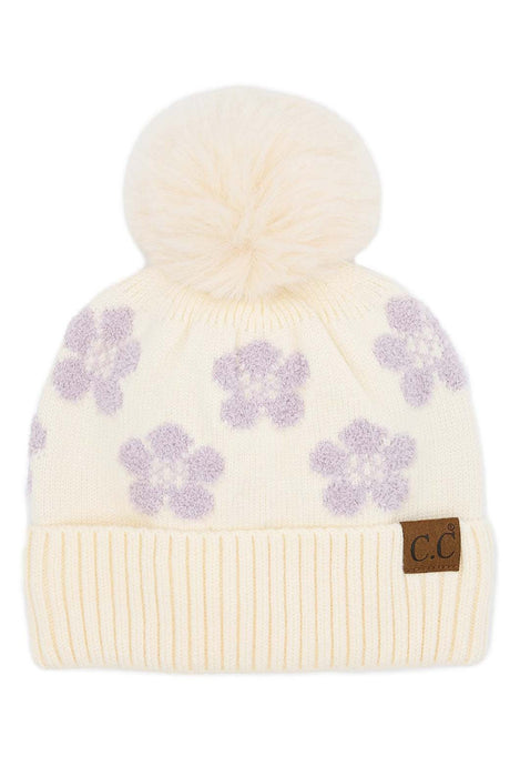Lavender CC Chenille Daisy Pattern Beanie