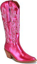Fuchsia Women Pointy Toe Chunky Heel Cowboy Boots
