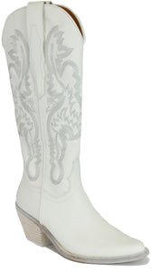 White Women Pointy Toe Chunky Heel Cowboy Boots