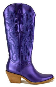 Purple Women Pointy Toe Chunky Heel Cowboy Boots
