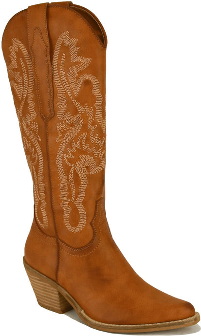 Camel Women Pointy Toe Chunky Heel Cowboy Boots