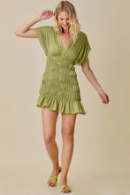 Avocado Smocked Shoulder Shirred Dress