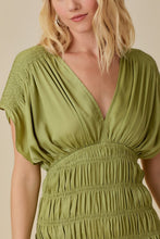 Avocado Smocked Shoulder Shirred Dress