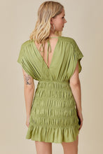 Avocado Smocked Shoulder Shirred Dress
