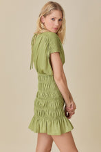 Avocado Smocked Shoulder Shirred Dress