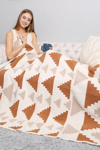 Ivory Tribal Pyramid Pattern Luxury Soft Throw Blanket