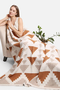 Ivory Tribal Pyramid Pattern Luxury Soft Throw Blanket