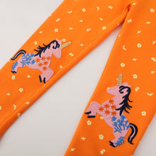Orange Girl's Unicorn Embroidered Leggings