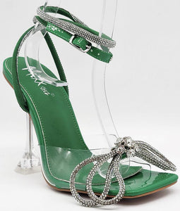 Green Womens Rhinestone Bowtie Clear Dress Shoes Lorenza