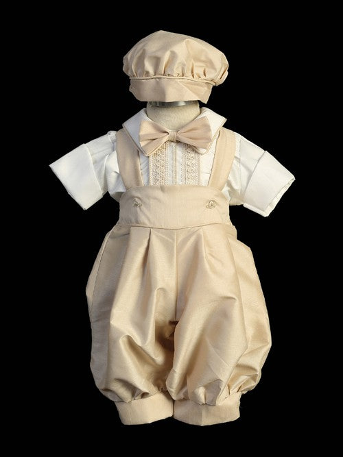 Khaki New Boys Baptism Suspender Outfit.