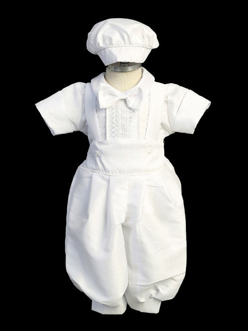 White New Boys Baptism Suspender Outfit.
