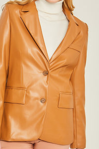 Camel Faux Leather Pu Blazer