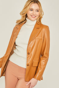 Camel Faux Leather Pu Blazer