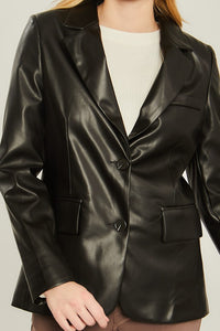 Black Faux Leather Pu Blazer