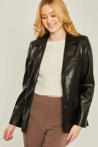 Black Faux Leather Pu Blazer