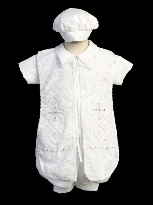 White Baby Boys Bastism Romper With Estola Outfit Matching Hat