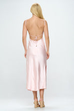 Pink Satin Cami Empire Waist Midi Dress