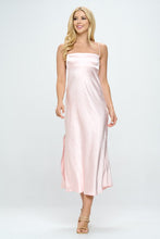 Pink Satin Cami Empire Waist Midi Dress