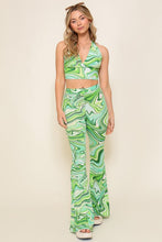 Green Combo Set-Halter Retro Print Top With Pants