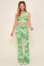 Green Combo Set-Halter Retro Print Top With Pants