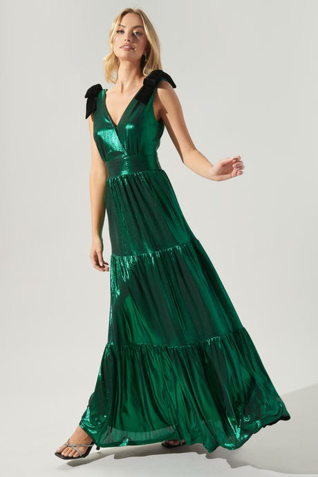 Emerald Cannes Liquid Satin Evening Maxi Dress