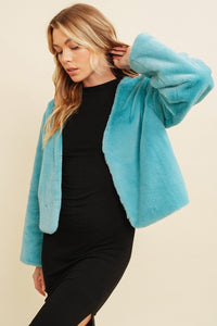 Blue Munsell Fuzzy Faux Fur Coat