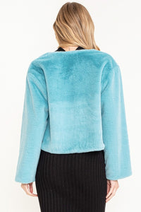 Blue Munsell Fuzzy Faux Fur Coat