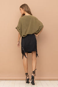 Olive Studded Over Sized High Low T Shirt