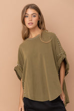 Olive Studded Over Sized High Low T Shirt