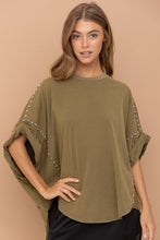 Olive Studded Over Sized High Low T Shirt