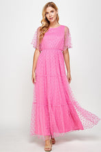 Fuchsia Polka Dot Mesh Maxi Dress