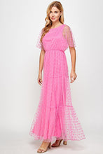 Fuchsia Polka Dot Mesh Maxi Dress