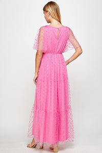 Fuchsia Polka Dot Mesh Maxi Dress